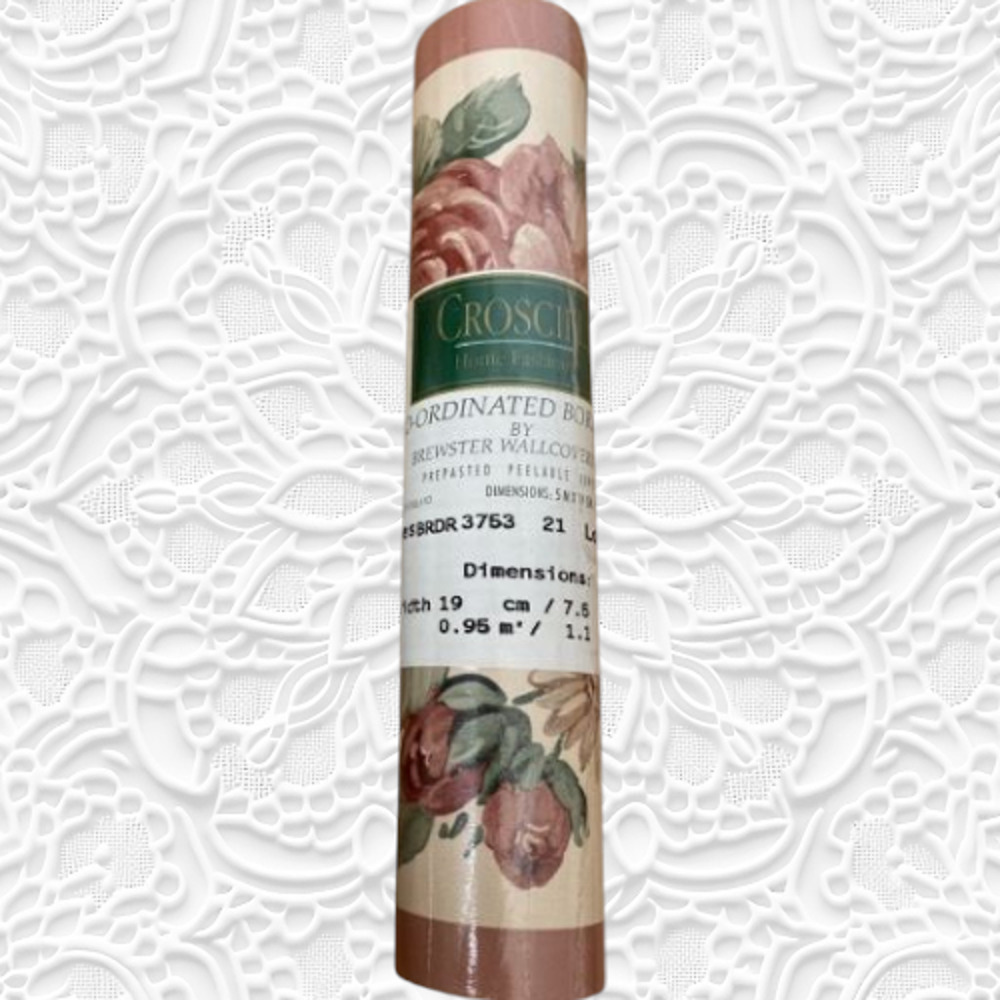 Vintage Croscill Cotswold Roses Vinyl Wall Border Prepasted 5.5 yd X 7.5"